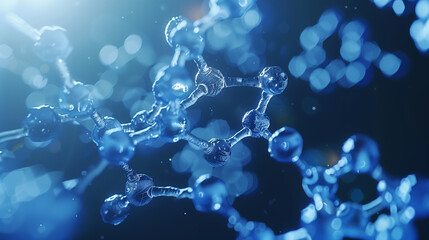 Molecular structure in blue with glowing connections