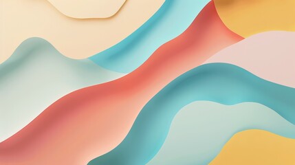 Fototapeta premium Creative minimalist flat illustrations of landscape modern art. Summer background. Natural abstract landscape background. Mountain, forest, sea, sky, sun, and river. High quality AI generated image