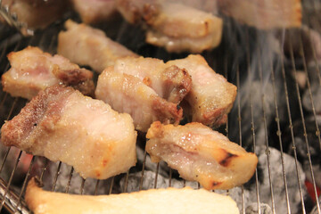 delicious grilled meat on barbecue