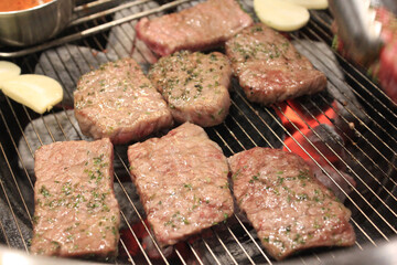 delicious grilled meat on barbecue