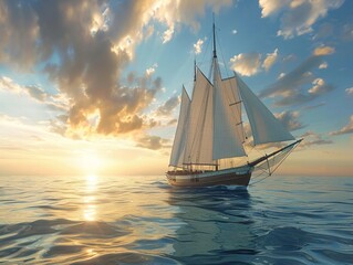 A serene sailing adventure across the vast ocean, capturing the essence of freedom and exploration