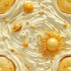 A 3D-rendered seamless pattern featuring the sun at the center of a solar system, with planets orbiting in smooth, elliptical paths. Seamless Pattern, Fabric Pattern, Tumbler Wrap, Mug Wrap. - obrazy, fototapety, plakaty