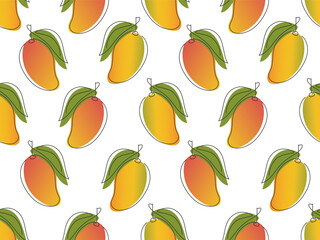 Ripe Mango seamless pattern. Abstract line drawn tropical sweet fruit. Simple modern background for packaging, cover, wallpaper, fabric print