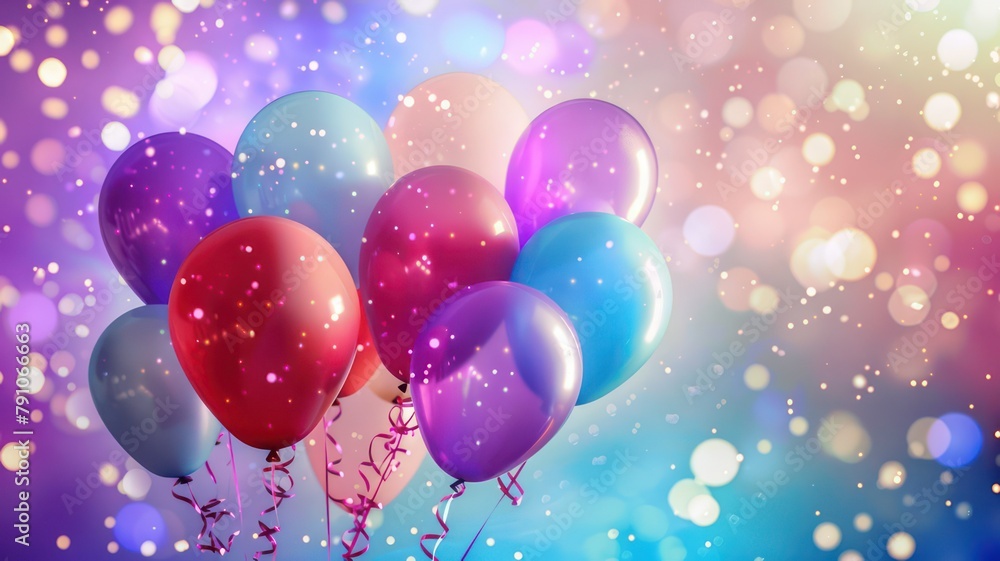 Poster fancy party background with ballons created with generative ai