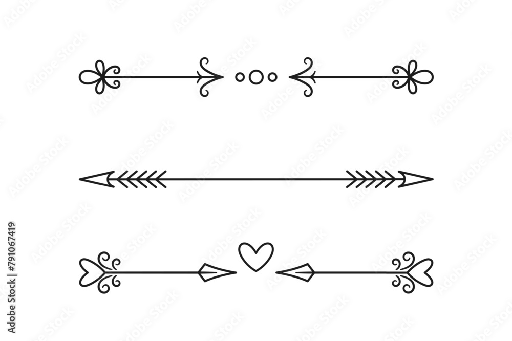 Poster vector decorative text dividers in shape of the arrows with ornamental elements used to separate con