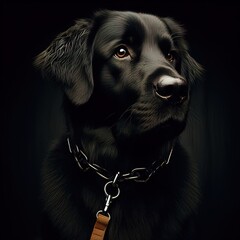 Eleganter schwarzer Hund mit goldenem Halsband, Hunde Porträt - obrazy, fototapety, plakaty