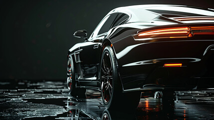 Luxury expensive black car parked on black background. Sport and modern luxury design car. Shiny...