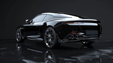 Luxury expensive black car parked on black background. Sport and modern luxury design car. Shiny...