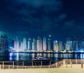 Evening marine view from Dubai Blue waters promenade
