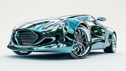 Luxury expensive green metallic car parked on white background. Sport and modern luxury design car....