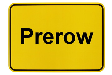 Illustration eines Ortsschildes der Gemeinde Prerow in Mecklenburg-Vorpommern - obrazy, fototapety, plakaty
