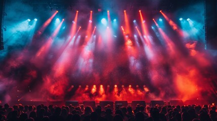 Fototapeta na wymiar Dramatic Lighting at Rock Music Festival Stage Generative AI