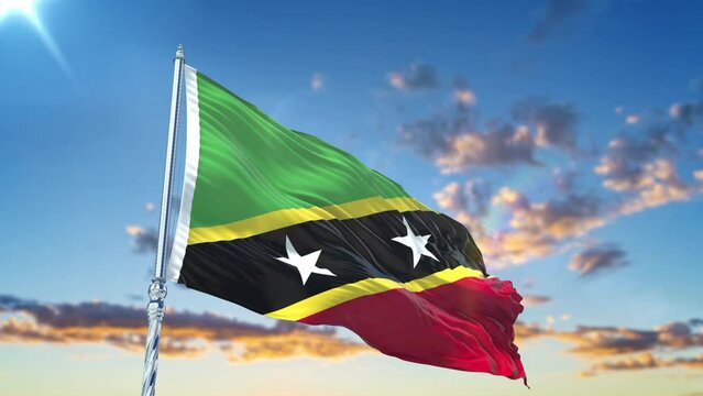 Saint Kitts and Nevis flag Waving Realistic With Sky
