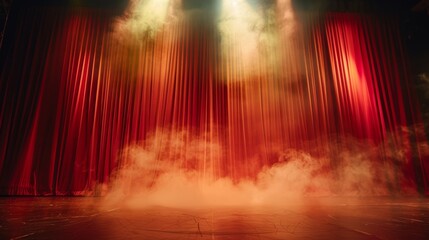 Empty Theater Stage Illuminated by Spotlight Generative AI - obrazy, fototapety, plakaty