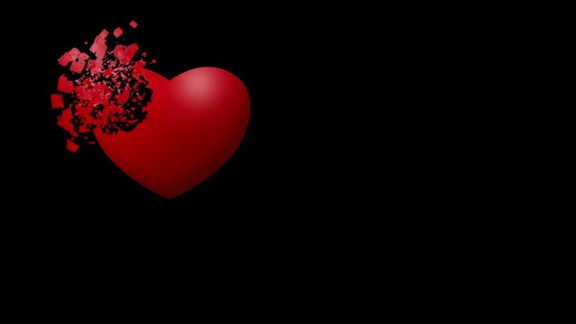 Heart pierced by an arrow that breaks into pieces animation
