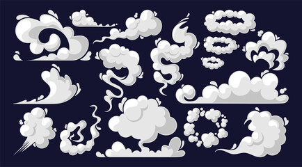 Cartoon Smoke Clouds, Vector White Aroma Or Toxic Steaming Vapor, Dust Steam. Design Elements, Flow Mist Or Smoky Steam - 791075076