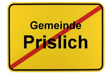 Illustration eines Ortsschildes der Gemeinde Prislich in Mecklenburg-Vorpommern - obrazy, fototapety, plakaty