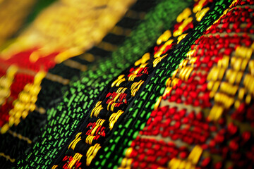 Colorful African Ghanaian textile. Geometric patterns of Kente cloth, a symbol of Ghanaian heritage
