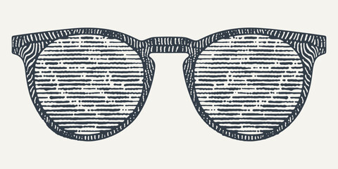 Sunglasses with dark frame. Vintage engraving style vector illustration.