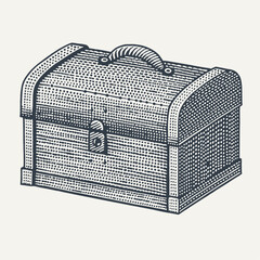 Closed and locked chest isometric view. Vintage engraving style vector illustration.