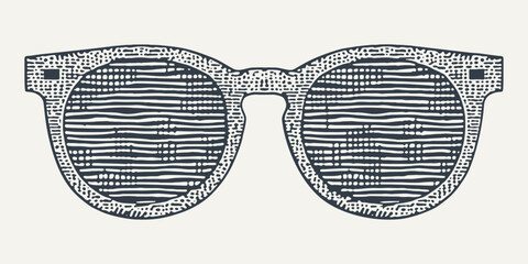 Sunglasses with light colour frame. Vintage engraving style vector illustration.