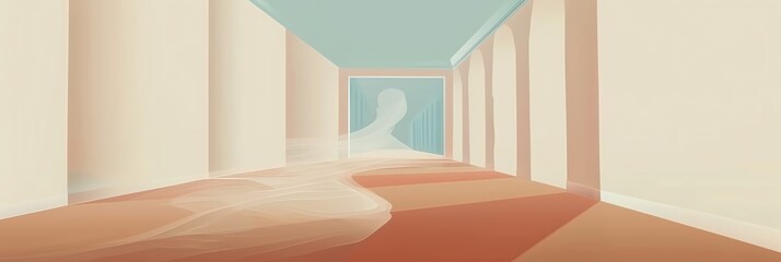 A ghostly figure floats through the abandoned mansions grand hallway, its translucent form barely visible, captured from a medium shot - obrazy, fototapety, plakaty