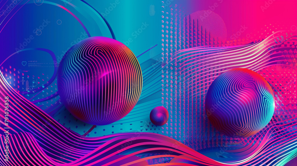 Poster abstract background with 3d spheres and wavy lines