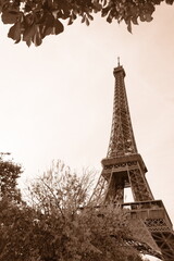 Eiffel tower in vintage sepia syle