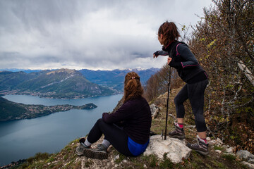 Trekking scene on Lake como alps - 791077030
