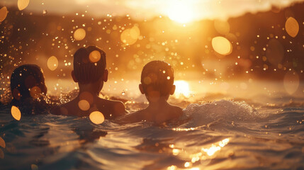 A couple of individuals enjoying a swim in the water, immersed in the cool and refreshing environment - Powered by Adobe