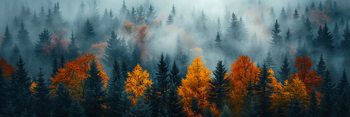 banner rainy day at a autumn forest 
