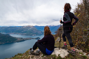 Trekking scene on Lake como alps