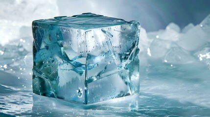 Quiet Contemplation: Object Immobilized in Blue Ice - obrazy, fototapety, plakaty