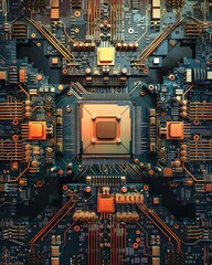 The core of computing technology, a processor integrated within a complex circuit system, driving the digital world