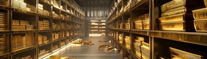 The interior of a vault overflowing with gold bars, symbolizing wealth and abundance in its most tangible form - obrazy, fototapety, plakaty