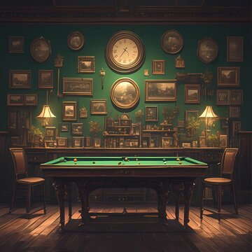 Classic Billiards Room with Vintage Details and Rich Atmosphere