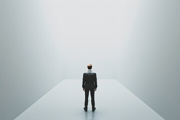 Obraz premium Businessman standing in corner of the room, rear view