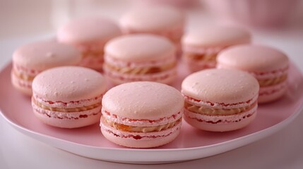 Obraz premium A pink plate holds a generous serving of pink macaroni and cheese It is elegantly adorned with an icing glaze and colorful sprinkles as a delightful finishing