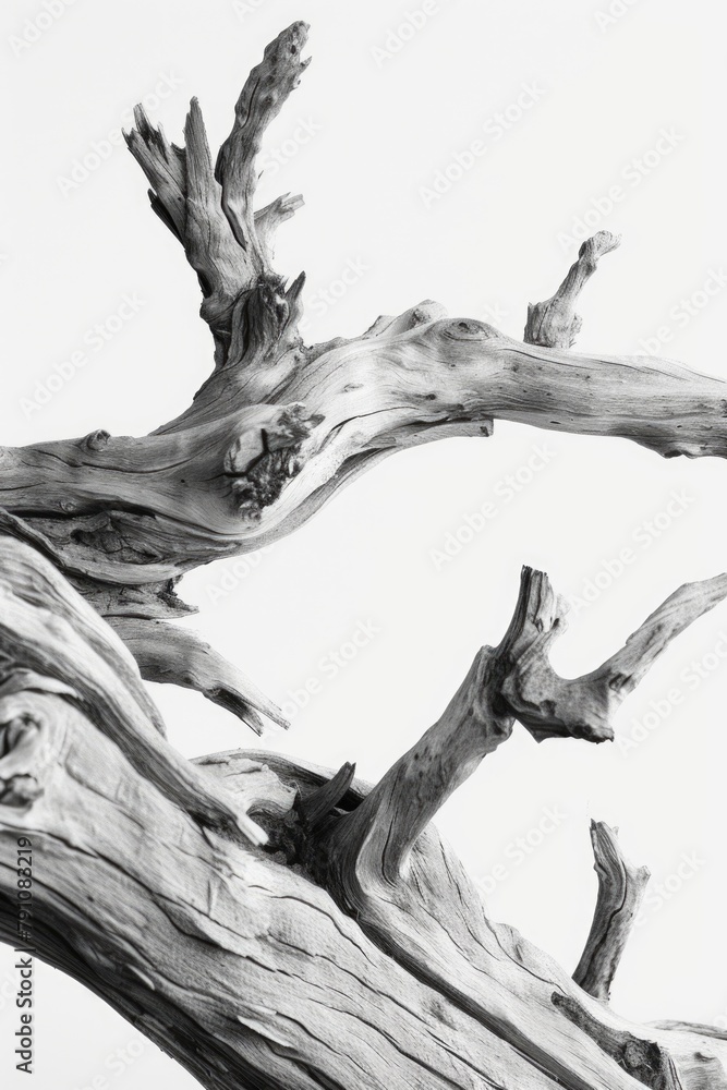 Poster a tree trunk with many branches is shown in black and white