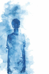 Obraz premium Watercolor sketch of a Caucasian man wearing casual clothes.