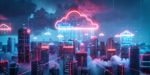illustration of the cloud with city  - obrazy, fototapety, plakaty