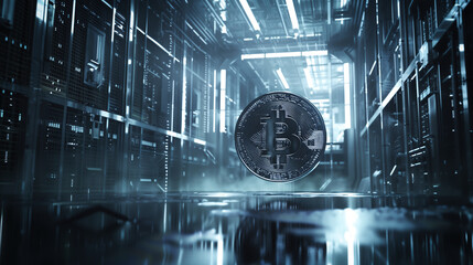 a bitcoin coin in a data center
