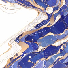 Impeccable Fluid Art Design with Gilded Elements and Deep Blue Tones Perfect for High-End Marketing