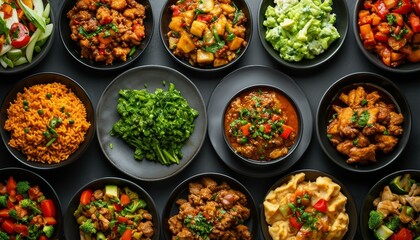 The picture showcases a variety of vegetable dishes in plates and bowls, with vibrant colors and diverse shapes. Ideal for healthy eating and culinary inspiration.