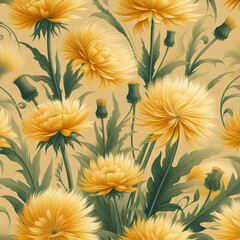 Dandelions flowers. Seamless pattern in cartoon, doodle style. - 791085634