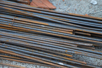 Iron for construction of beams and joists. Iron for construction of buildings and homes. Construction material. Metal beams.