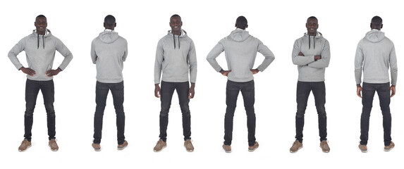 front and back view of various poses of same man on white background - 791086033