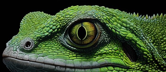 Obraz premium Green lizard with a large eye