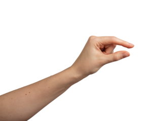showing hand gesture. Female arm, palm, fingers, wrist in empty, clear, abstract space. Nonverbal, transparent png