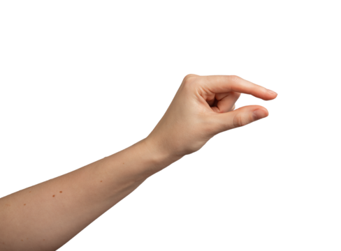 showing hand gesture. Female arm, palm, fingers, wrist in empty, clear, abstract space. Nonverbal, transparent png